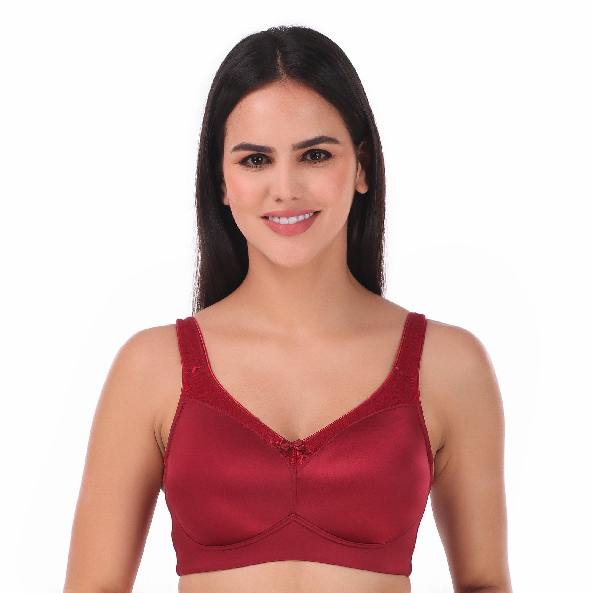 Cotton Lace Support Non Padded Non-Wired Bra - Port Wine