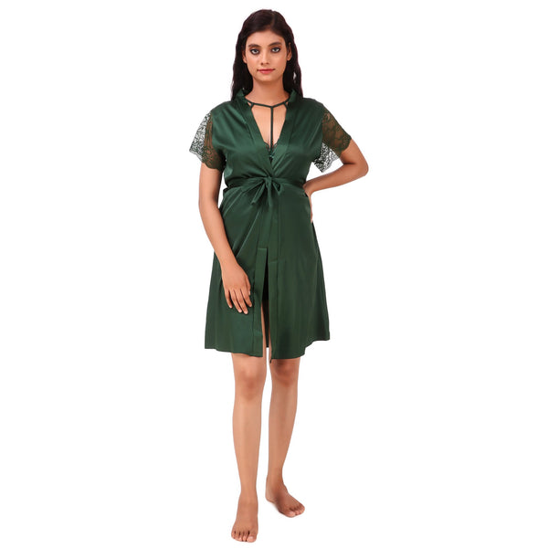 AXTZH-XNSS3P004 luxuriously Smooth satin Night Gown shorts with soft lace Accents - 3 pcs