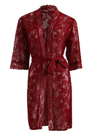 AXTZH Sheer Lace Nightwear Set with Robe & Thong NW X5521-SCARLET-F11N