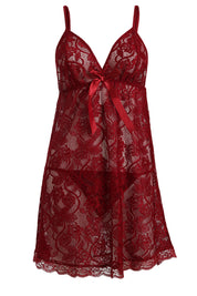 AXTZH Sheer Lace Nightwear Set with Robe & Thong NW X5521-SCARLET-F11N