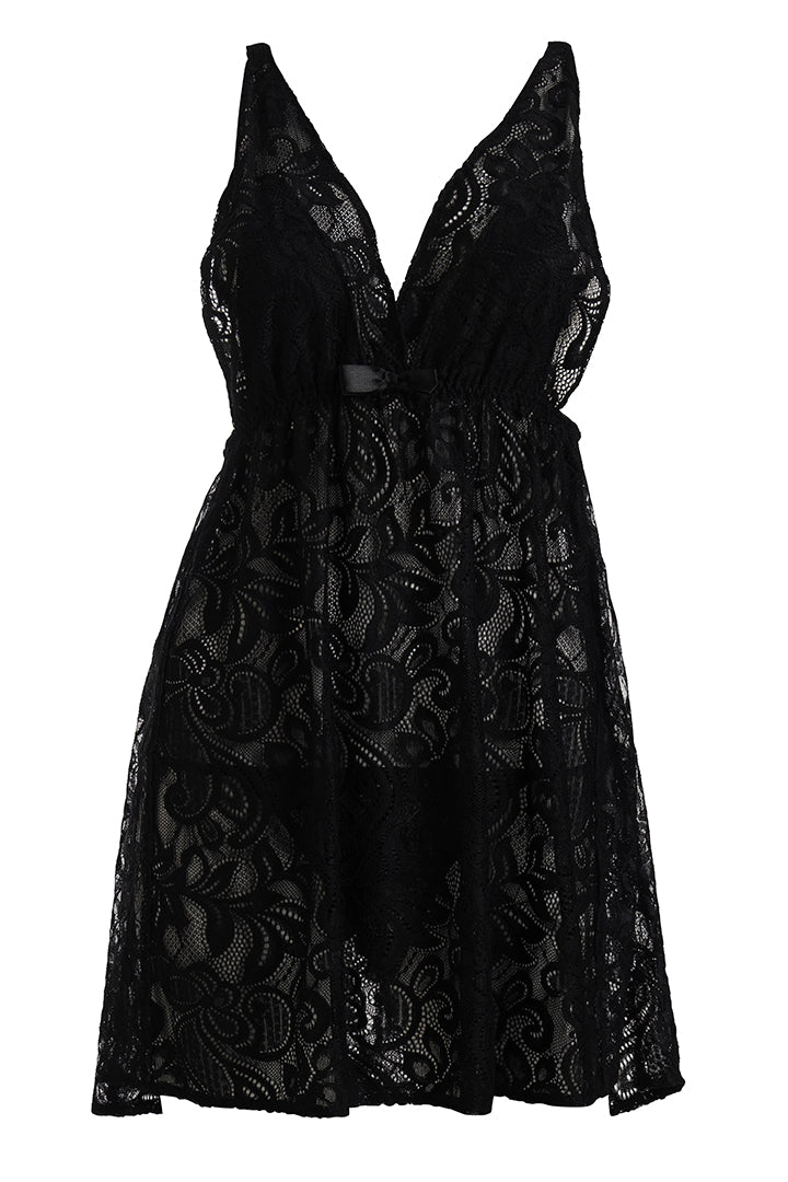 AXTZH Lace Nightwear Set with Robe & Thong NW X5527-BLACK-F11N