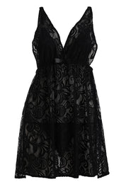 AXTZH Lace Nightwear Set with Robe & Thong NW X5527-BLACK-F11N