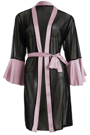 AXTZH Satin and Sheer Lace Nightwear Set with Thong and Robe NWX8803-FF-F11N