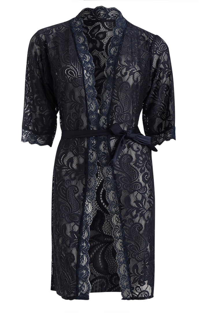 AXTZH Lace Nightwear Set with Robe & Thong NW X5527-NAVY-F11N