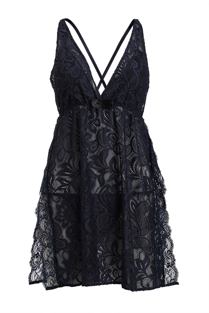 AXTZH Lace Nightwear Set with Robe & Thong NW X5527-NAVY-F11N