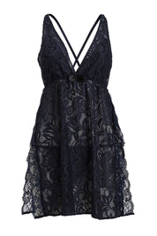 AXTZH Lace Nightwear Set with Robe & Thong NW X5527-NAVY-F11N