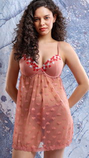 Padded Wired Babydoll | Power Net Self-Design Heart Lingerie