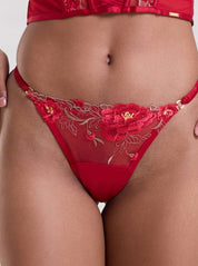 Mysthelle ROSE RED EMBROIDERED THONG