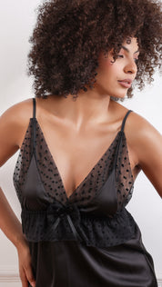 Satin & Sheer Mesh Peplum Babydoll | Statement Lingerie