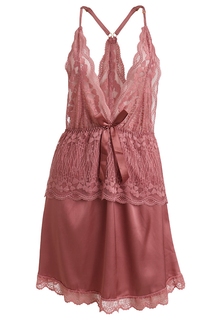 AXTZH3-Piece Lace Trim Nightwear Set for Women X5523-ROSE-F11S