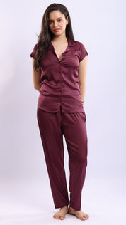 Satin Shirt & Pyjama Set | Front Open Half Sleeve Nightwear