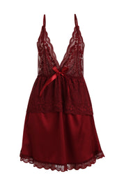 AXTZH3-Piece Lace Trim Nightwear Set for Women X5523-SCARLET-F11S