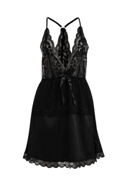 AXTZH 3-Piece Lace Trim Nightwear Set for Women X5523-BLACK-F11S