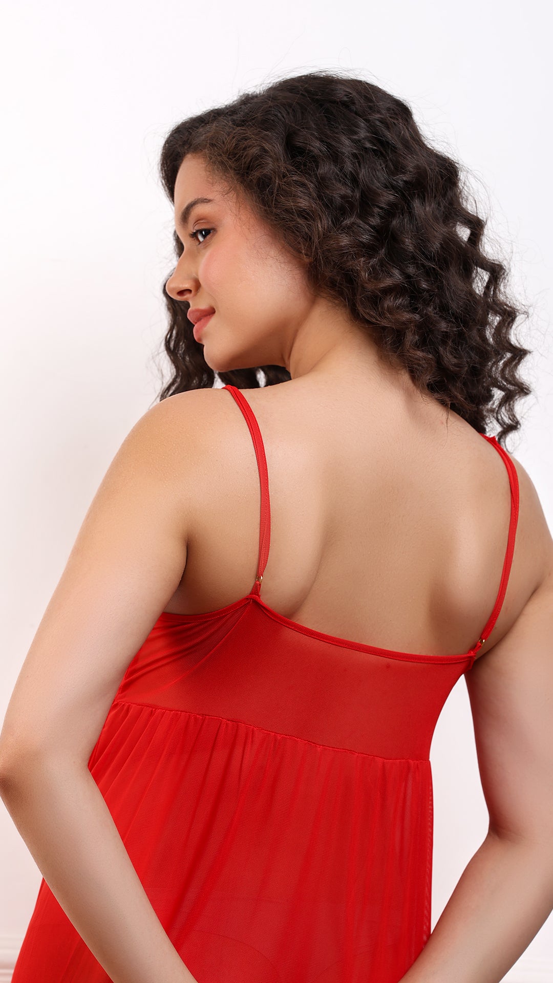 Sheer Mesh Long Nighty & Robe Set | Wrap Nightdress with Fur Cuff Robe