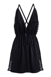 AXTZH Lace Trim Nightwear with Thong & Robe Set X9565-NAVY-F11S