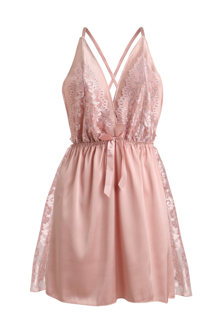 AXTZH Lace Trim Nightwear with Thong & Robe Set X9565-BLUSH-F11S