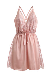 AXTZH Lace Trim Nightwear with Thong & Robe Set X9565-BLUSH-F11S