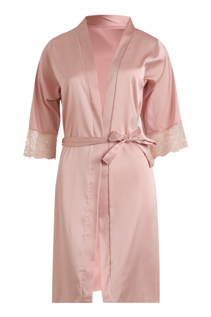 AXTZH Lace Trim Nightwear with Thong & Robe Set X9565-BLUSH-F11S