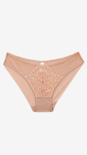 Savvyy PANTY-7xxxxxx1 Elegant Lace Mid Coverage Bikini Brief Panty With Everyday Comfort - SKIN