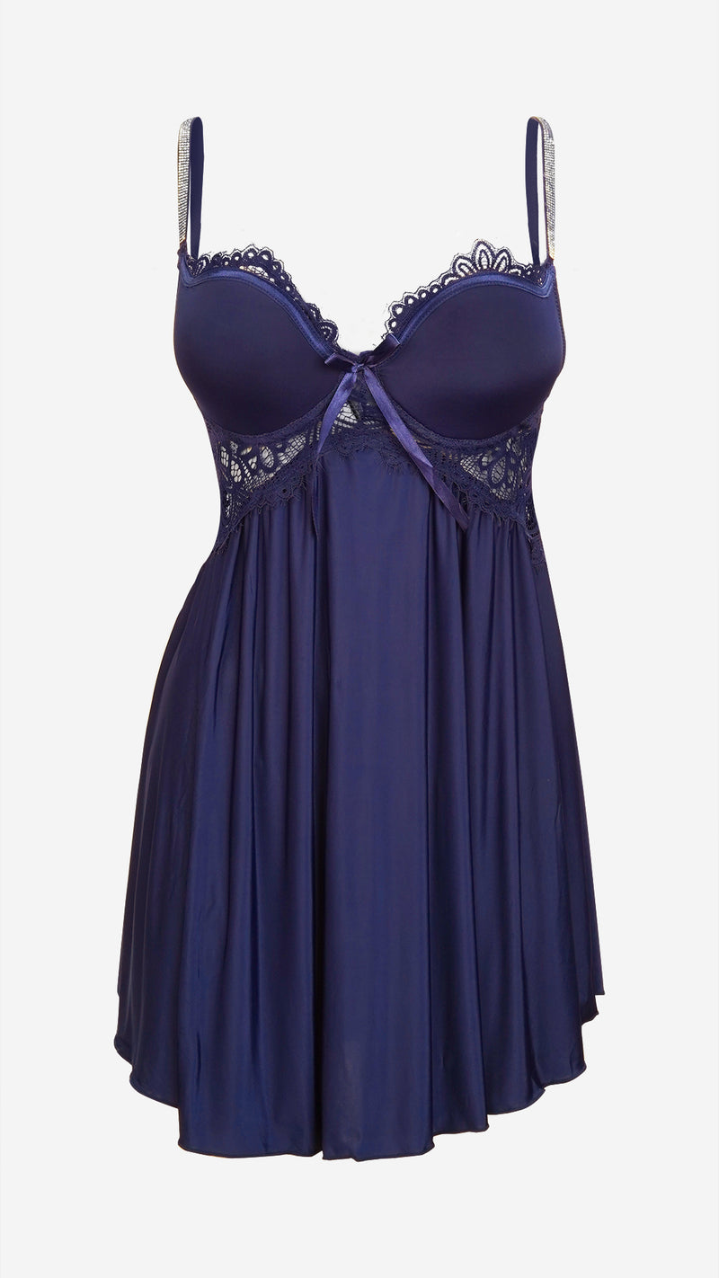 Padded Lace Babydoll | Soft Fabric Nightwear with Diamante Straps