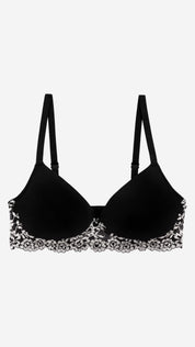 Floral Lace Trim Padded Wireless Bra