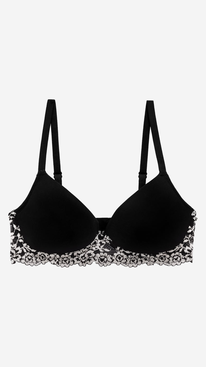 Floral Lace Trim Padded Wireless Bra
