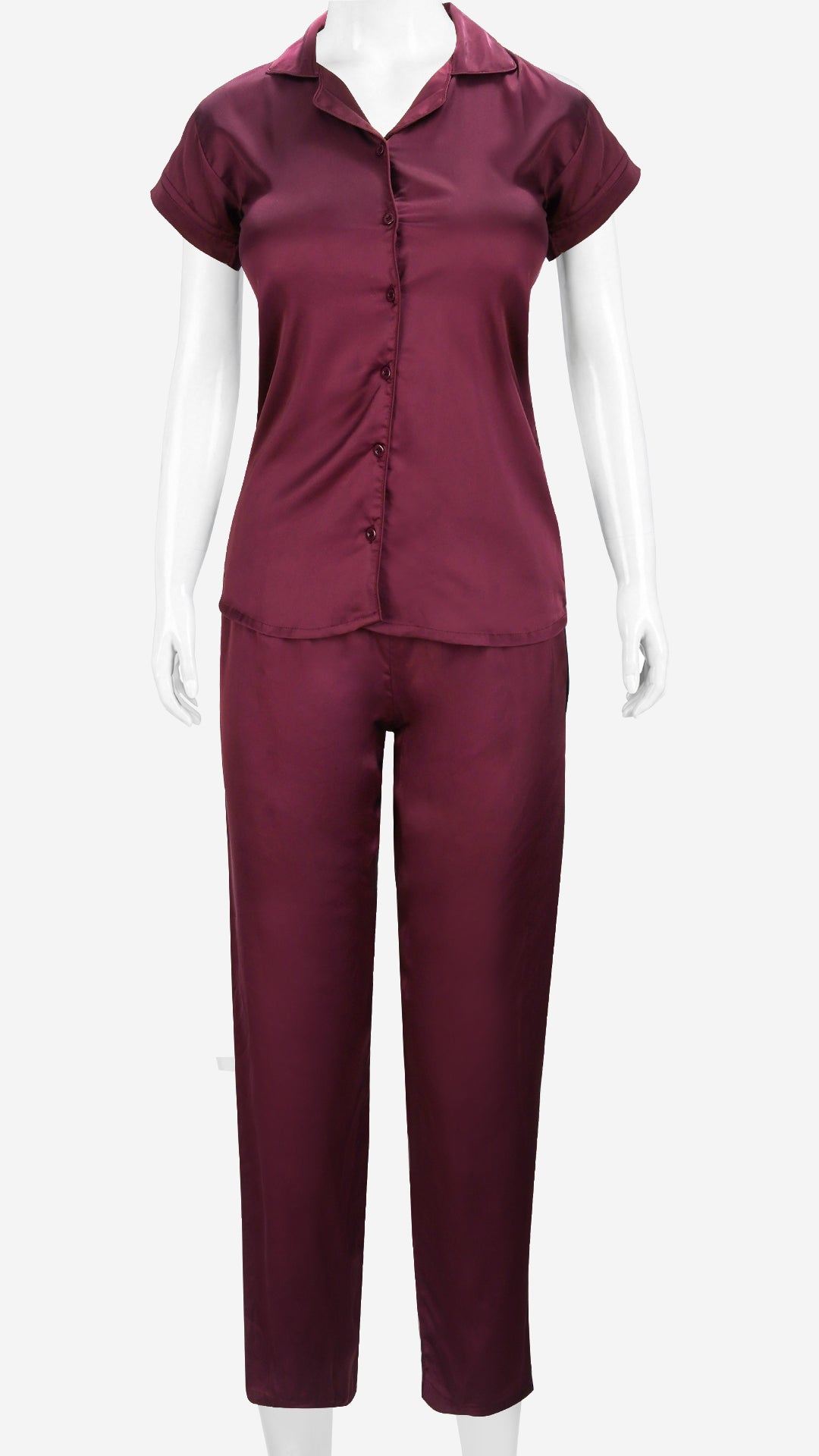 Satin Shirt & Pyjama Set | Front Open Half Sleeve Nightwear