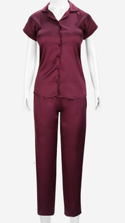Satin Shirt & Pyjama Set | Front Open Half Sleeve Nightwear