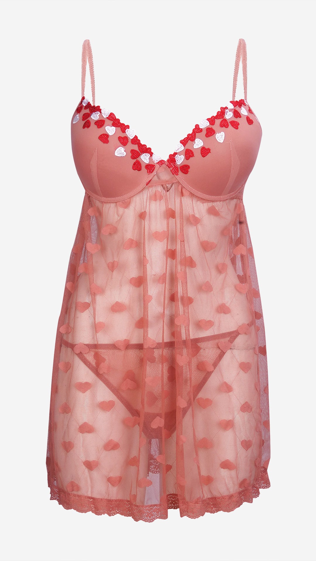 Padded Wired Babydoll | Power Net Self-Design Heart Lingerie