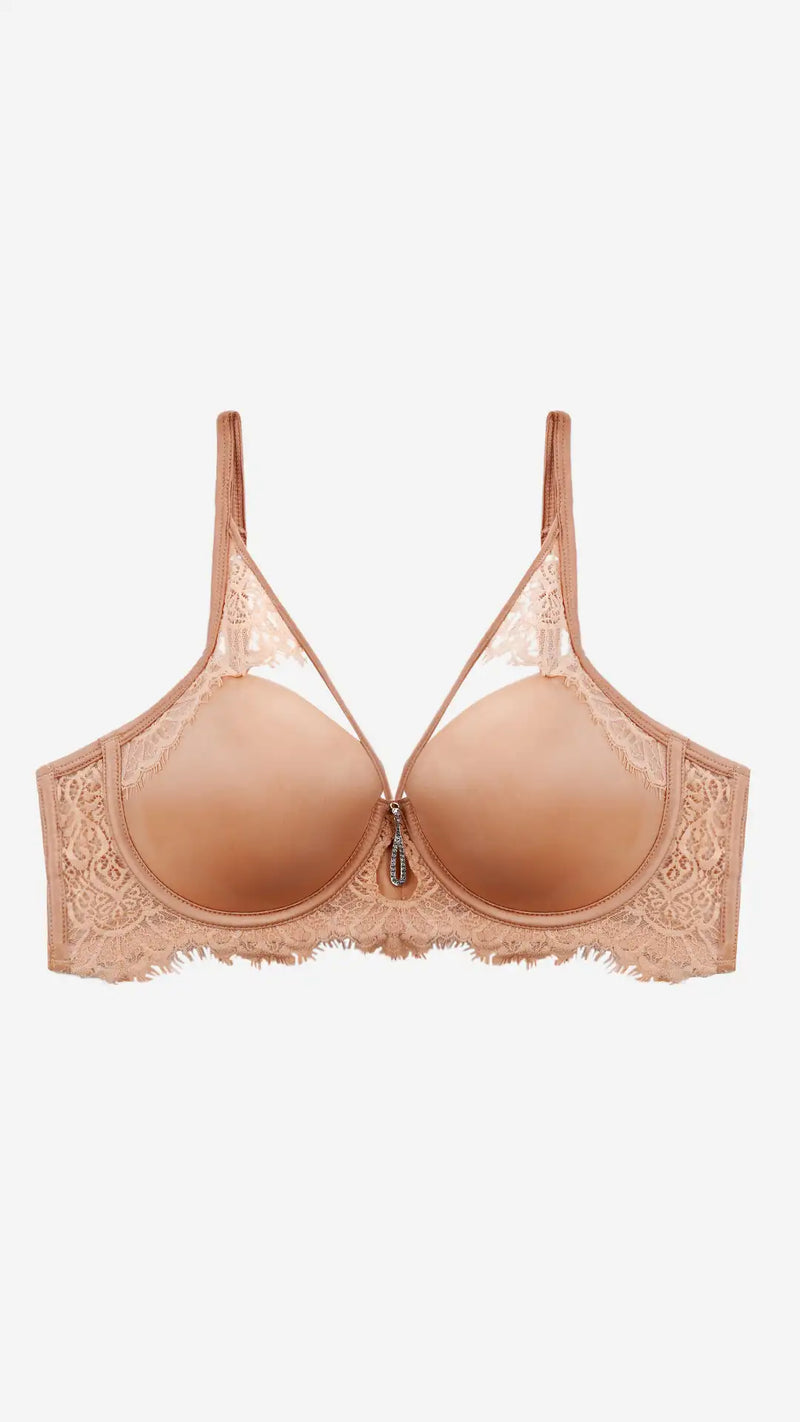 Savvyy BRA-1XXXXX0 Elegant Lace Full Coverage Lightly Padded Bra With Everyday Comfort - SKIN