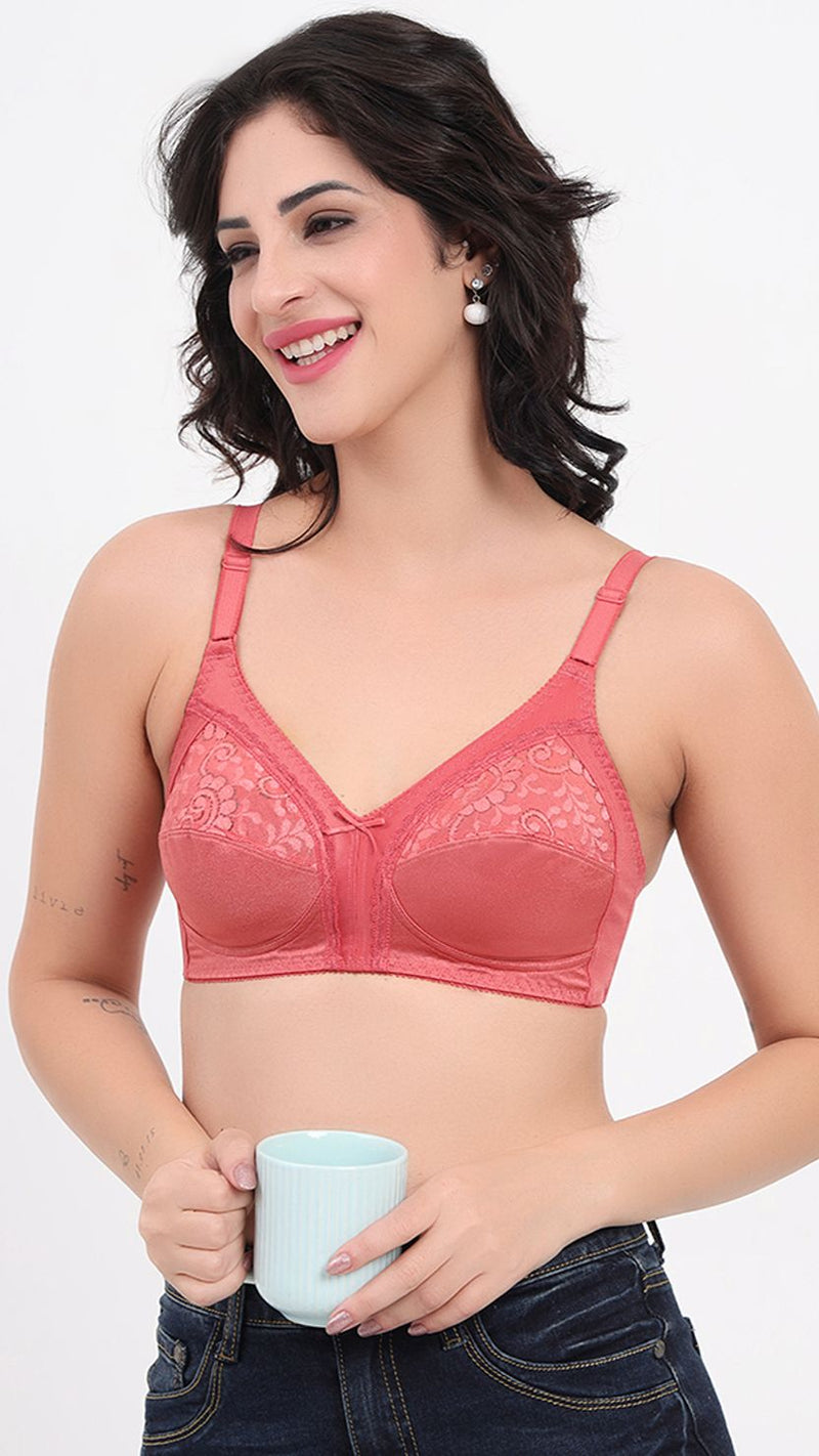 Triumph Peach Cut-N-Sew Full Coverage Bra With Lace Cups