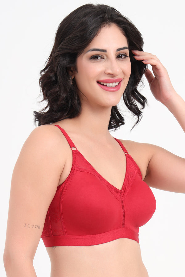 SLUUW BRA-SB002 - NON-PADDED NON-WIRED EVERYDAY SUPER SUPPORT MINIMIZER BRA -Scarlet