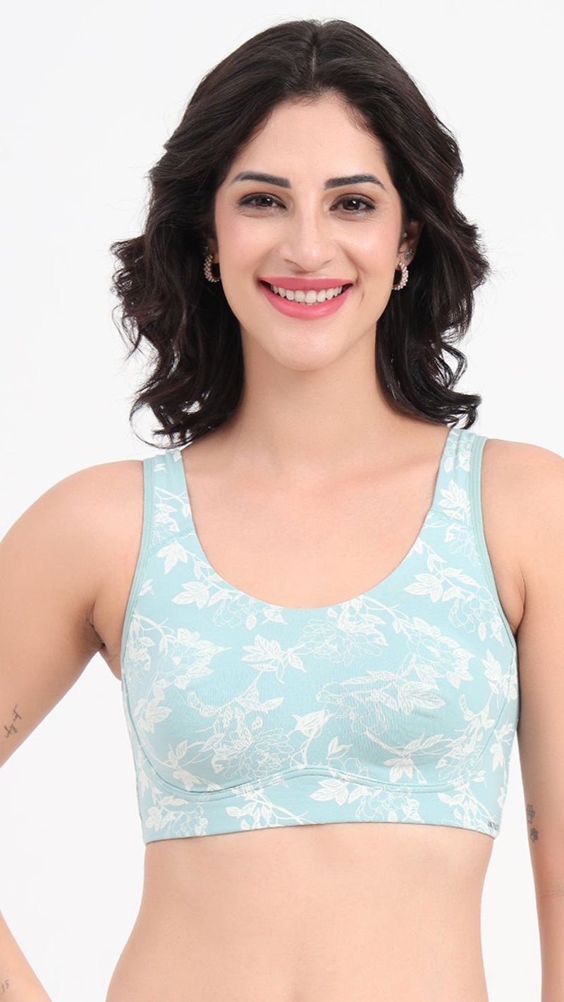 Amante Non-Padded Wirefree Curved Seam Printed Floral Lounge Bra
