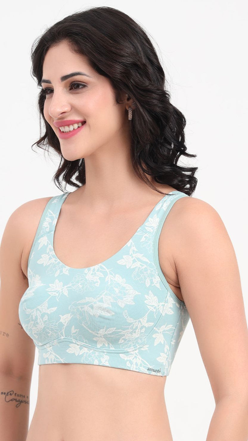 Amante Non-Padded Wirefree Curved Seam Printed Floral Lounge Bra