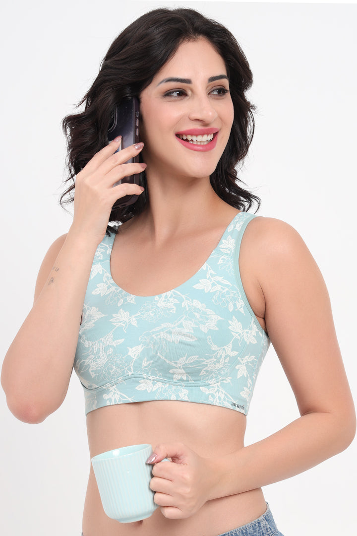 AMANTE BRA -BRA78801 All Day Lounge Solid Non Padded Non-Wired Jiao Floral Print Bra