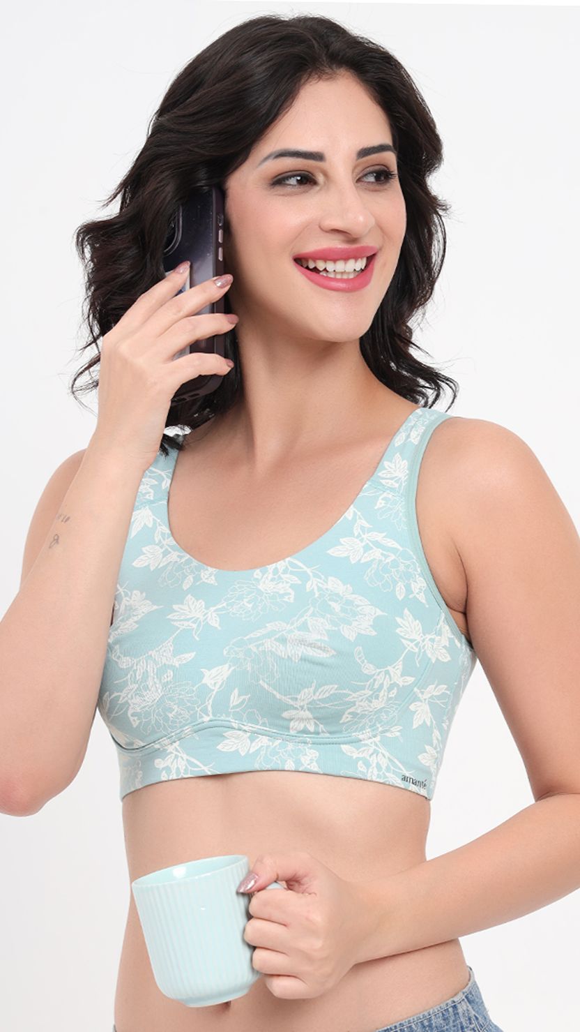 Amante Non-Padded Wirefree Curved Seam Printed Floral Lounge Bra