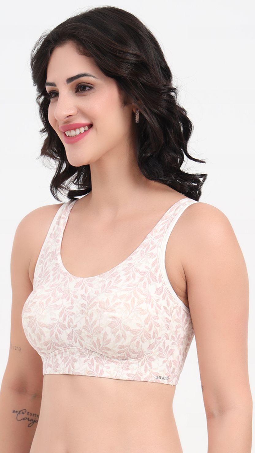 Amante Non-Padded Wirefree Curved Seam Printed Lounge Bra