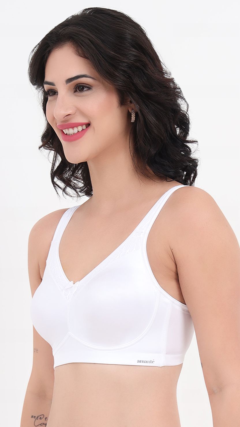 Amante White Lace Trim Fully Padded Wirefree Full Coverage Bra
