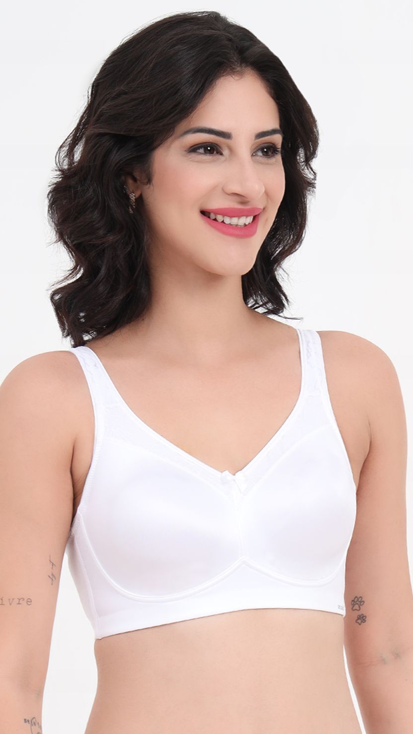 Amante White Lace Trim Fully Padded Wirefree Full Coverage Bra