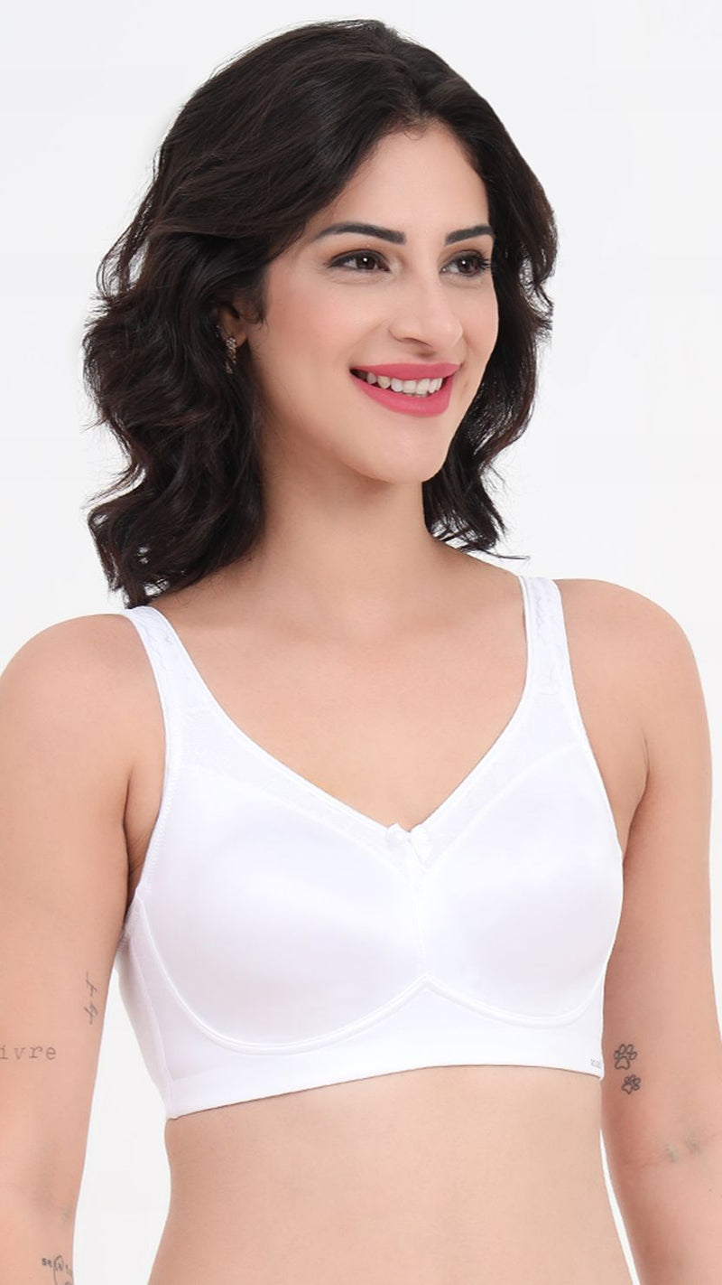 Amante White Lace Trim Fully Padded Wirefree Full Coverage Bra