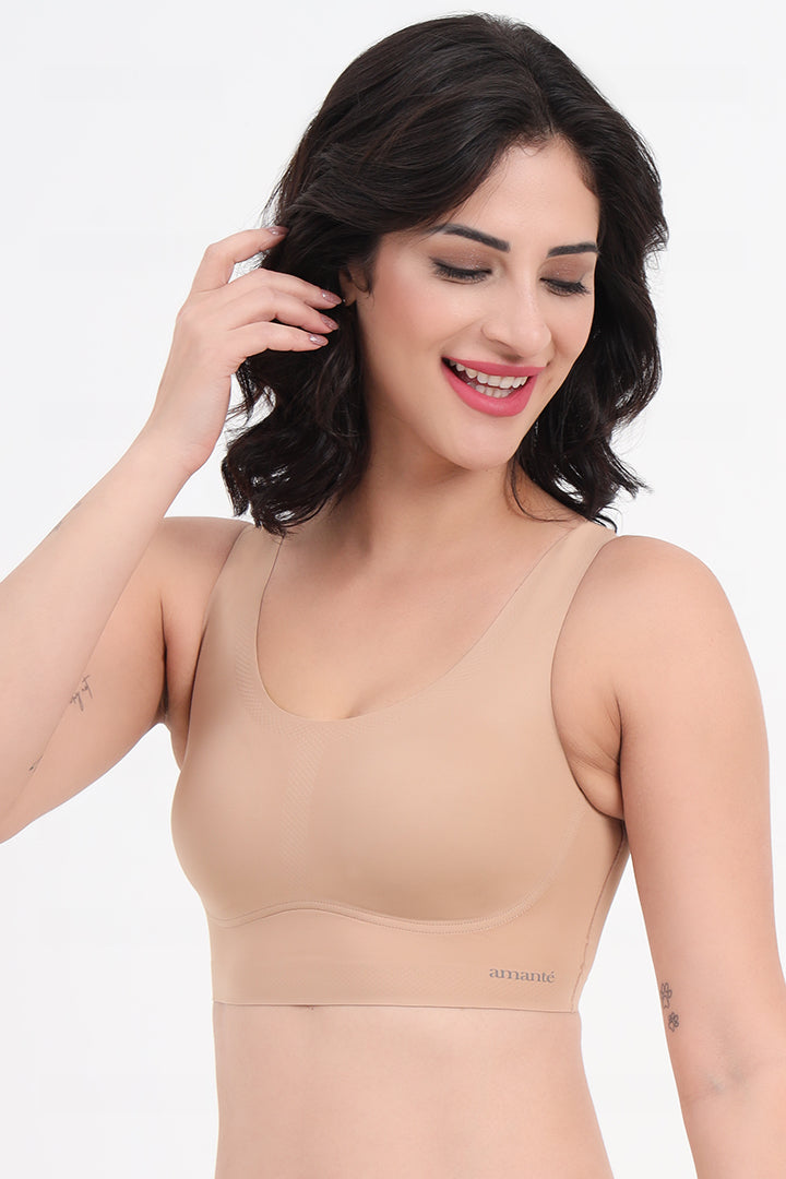 Macaroon AMANTE BRA-BRA83301 Skins Solid Non Padded Non-Wired Scoop Neck Cami Bra