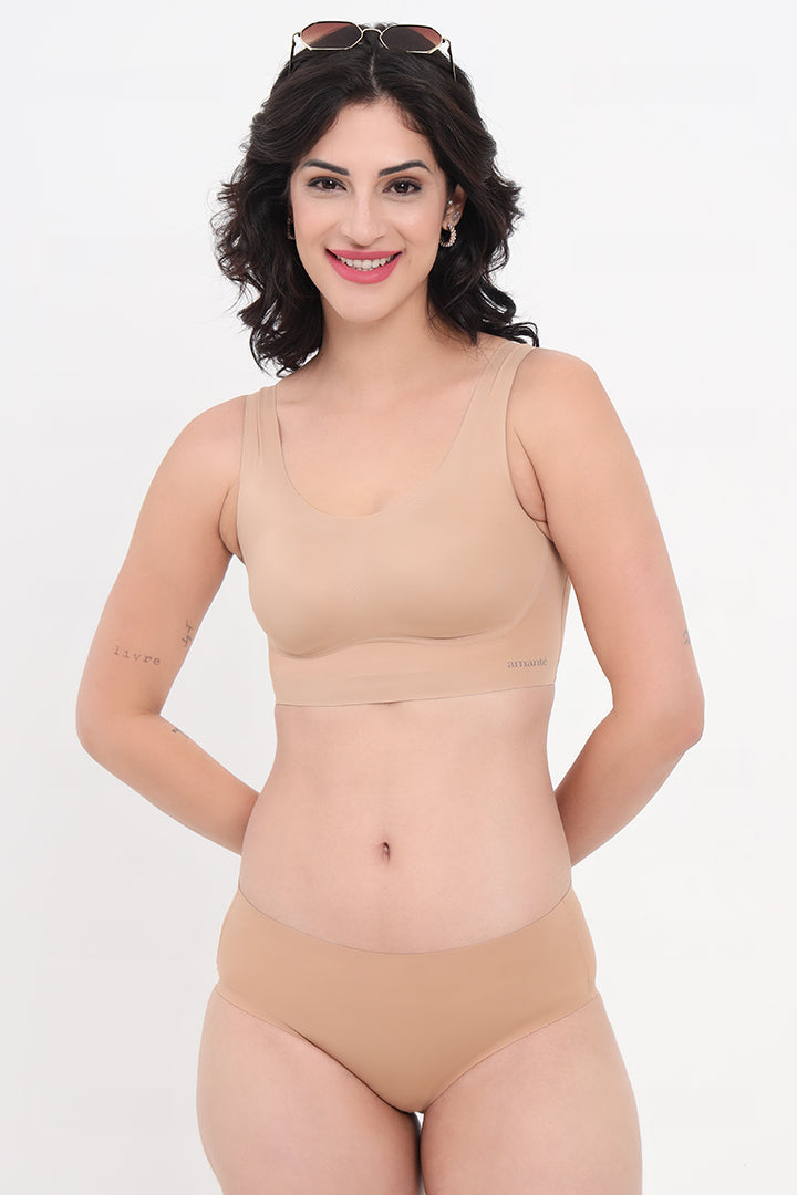 Macaroon AMANTE BRA-BRA83301 Skins Solid Non Padded Non-Wired Scoop Neck Cami Bra