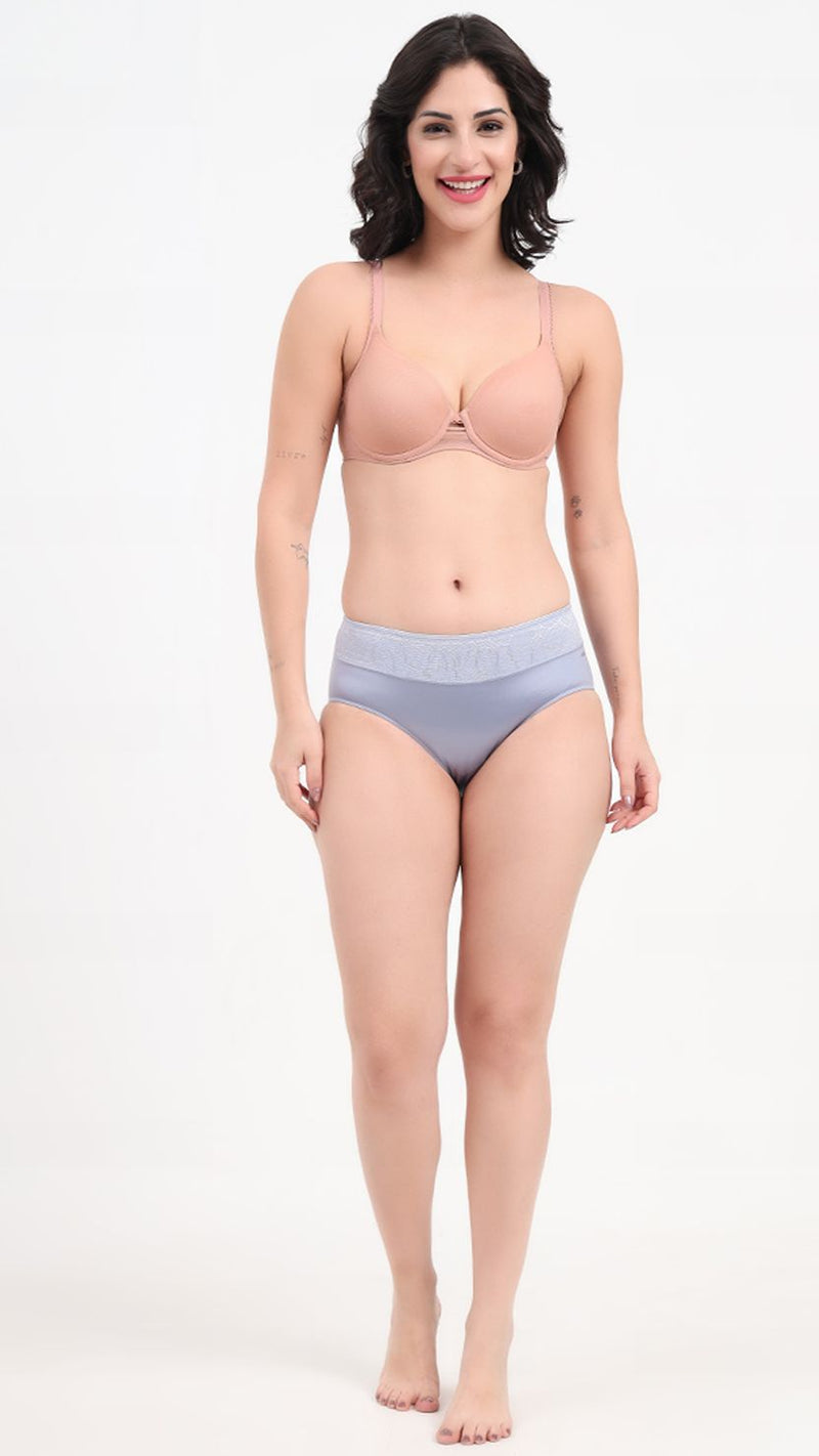 Amante Grey Lace Band Mid Rise Hipster Brief