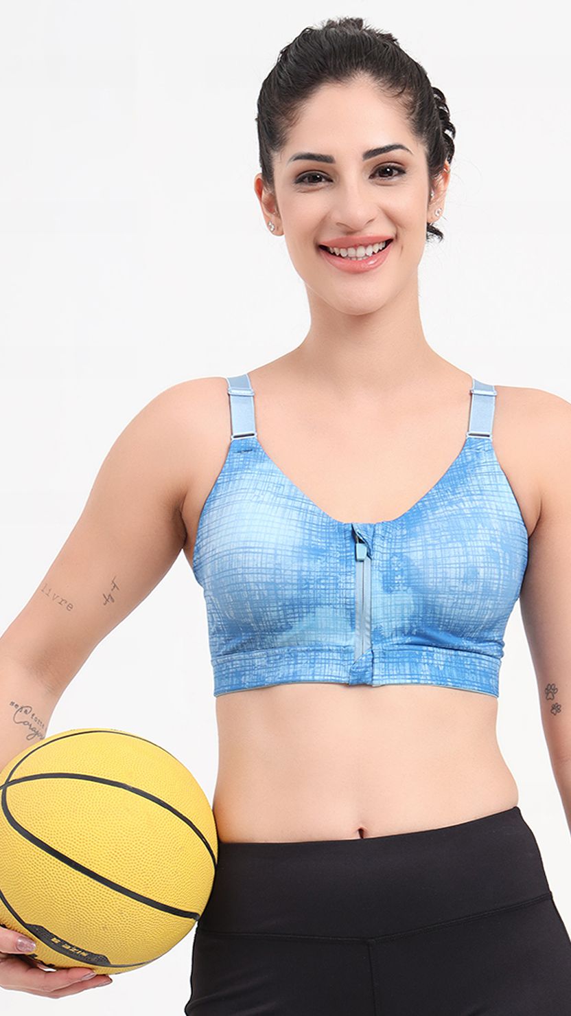 Amante Blue Zip Front Padded Non-Wired Full Coverage Bra