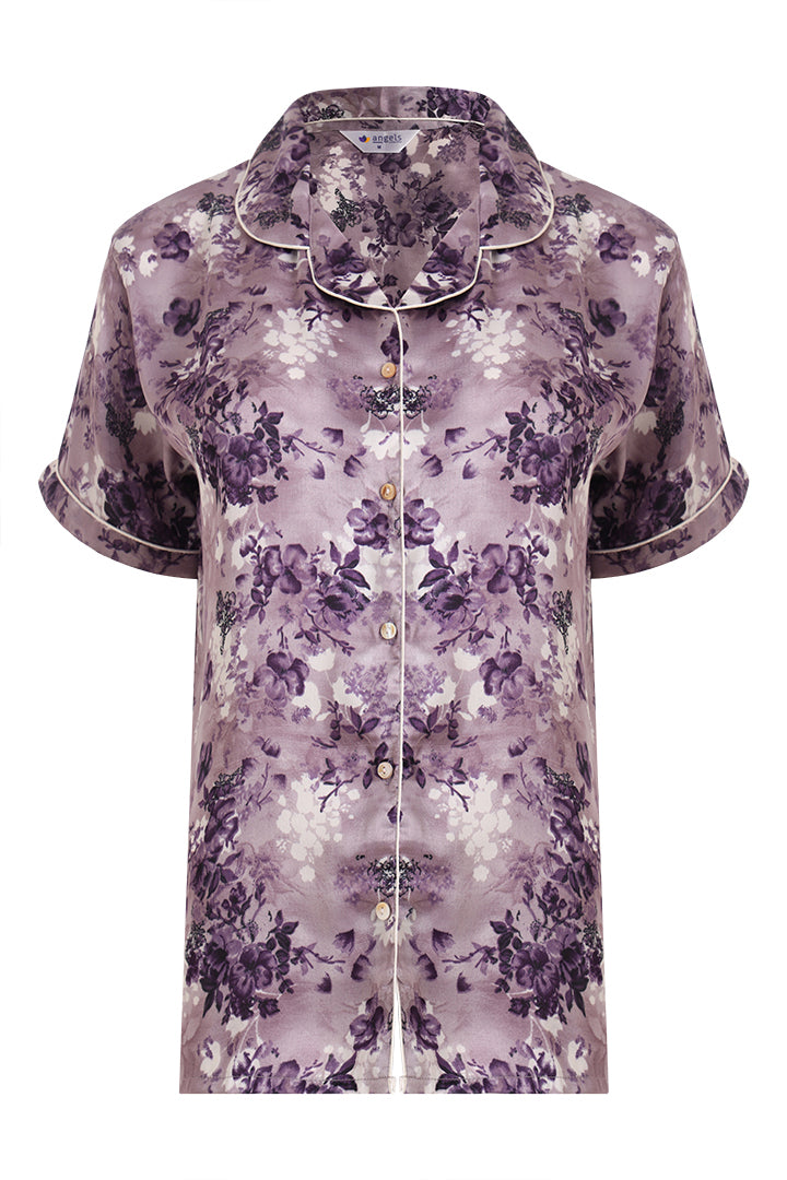 ANGELS Floral Satin Pyjama Set NIGHTWEAR AZPRINT-PURPR-C2S
