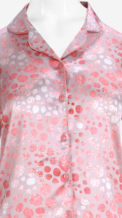 Printed Satin Shirt & Pyjama Set | Front Open 3/4 Sleeve Nightwear