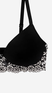 Floral Lace Trim Padded Wireless Bra