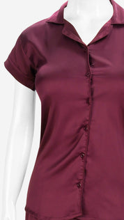 Satin Shirt & Pyjama Set | Front Open Half Sleeve Nightwear
