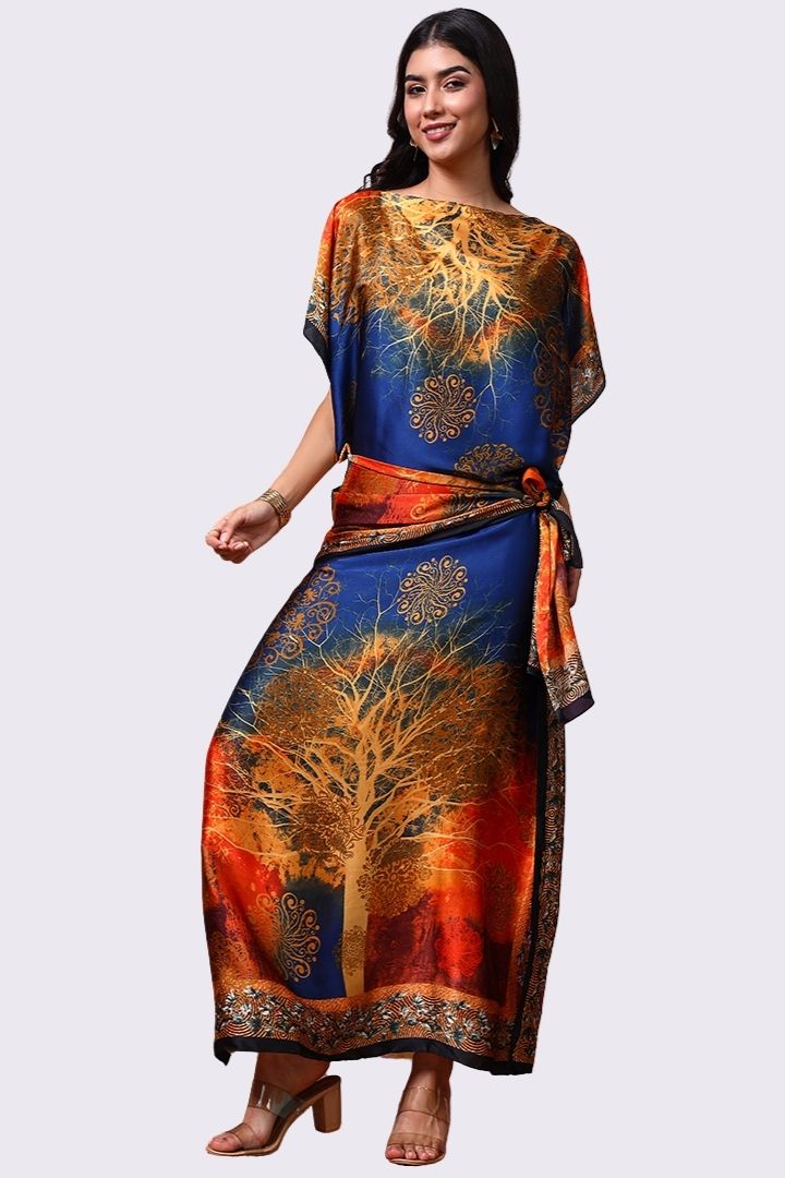 AXTZH Flowing Kaftan Nightwear with Adjustable Waist Strap and Elegant Detailing-TEAPR-K2S