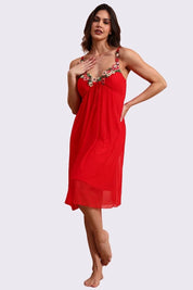 AXTZH Stylish Women’s Nightwear Set with Flared Sleeves and Embellished Waistline X0300-CRIMSON-F11N